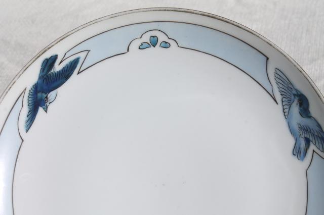 vintage bluebird china plate, hand painted Nippon porcelain w/ blue birds
