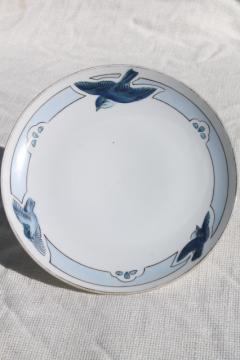 vintage bluebird china plate, hand painted Nippon porcelain w/ blue birds
