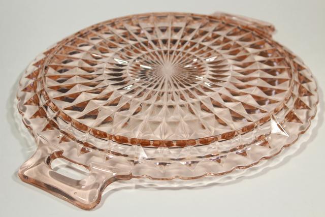 vintage blush pink depression glass serving plate tray, Jeannette Windsor pattern