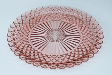 vintage blush pink depression glass wedding cake plate, Waterford waffle pattern Anchor Hocking