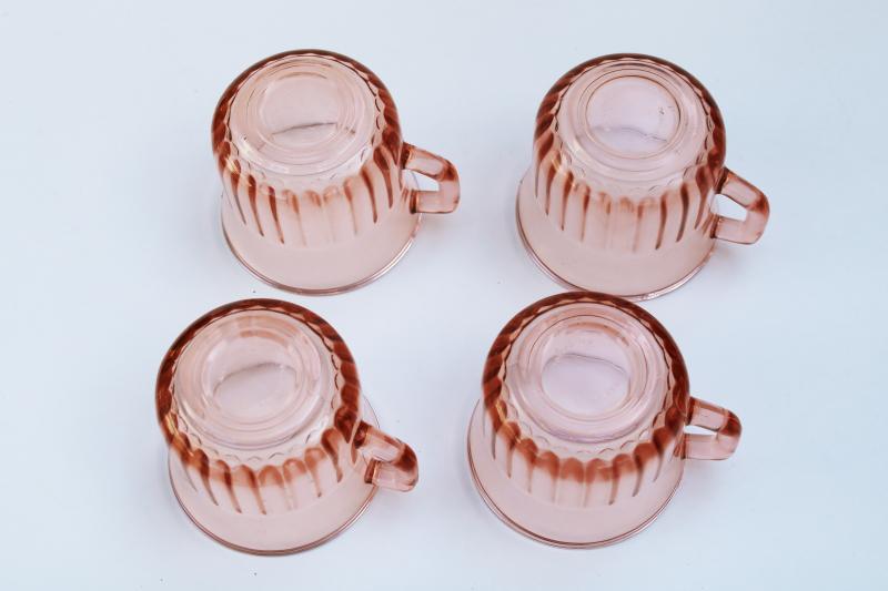 vintage blush pink glass mugs or coffee cups, Radiance pattern Forte Crisa glassware