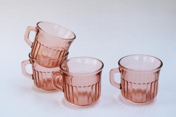 vintage blush pink glass mugs or coffee cups, Radiance pattern Forte Crisa glassware