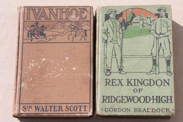 vintage books w/ lovely old cloth covers, boys adventure stories, classics, westerns
