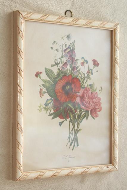 vintage botanical prints, floral still-life pictures framed pair shabby cottage chic