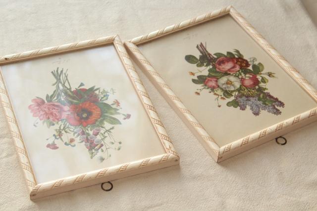 vintage botanical prints, floral still-life pictures framed pair shabby cottage chic