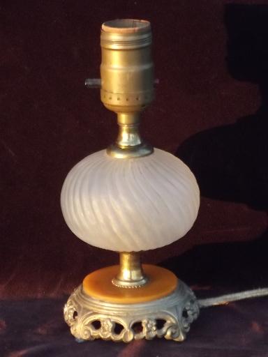 vintage boudoir lamp, 30s deco butterscotch bakelite and frosted glass