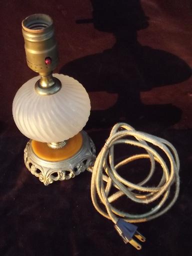 vintage boudoir lamp, 30s deco butterscotch bakelite and frosted glass