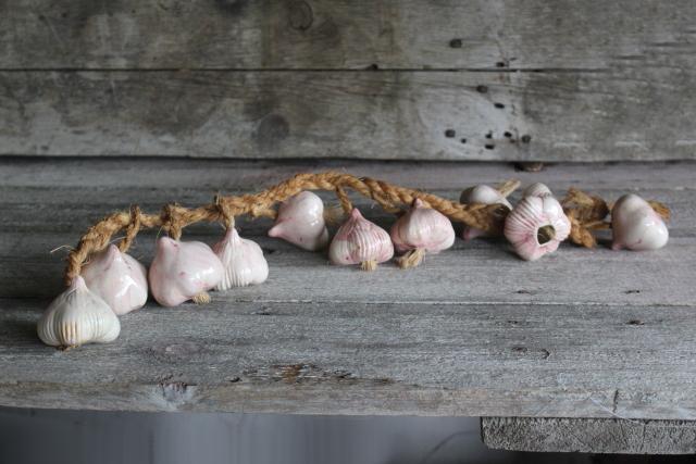 vintage braid of ceramic garlic bulbs, french country kitchen decor or anti vampire Halloween!