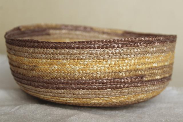 vintage braided straw basket bowls, rustic natural textural neutral colors