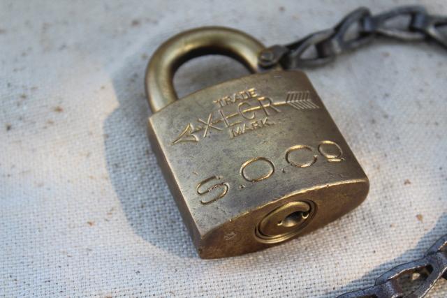 vintage brass XLCR padlock, old Corbin lock marked for Standard Oil, no key