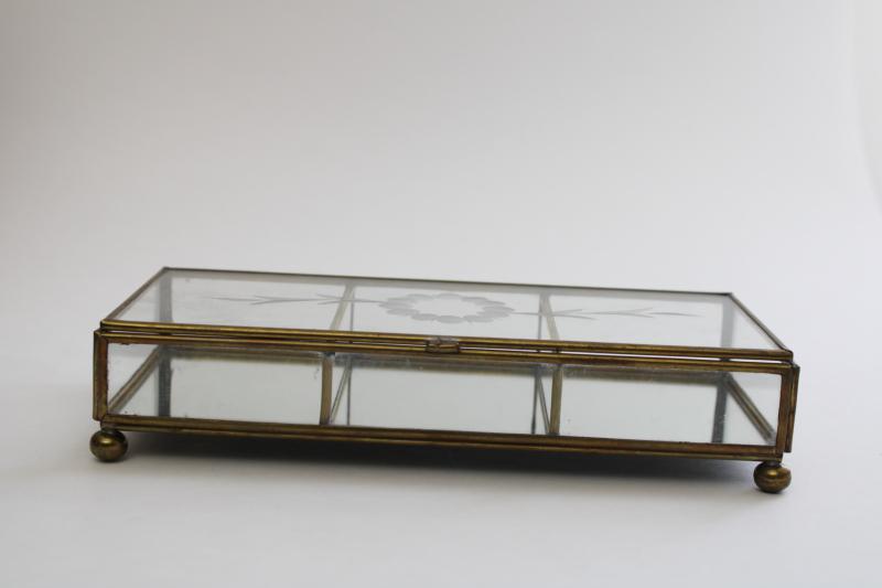 vintage brass and glass box, tiny curio display case for miniatures or jewelry box 