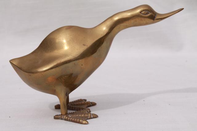 vintage brass animals, collection of geese or duck bird figurines, heavy solid brass