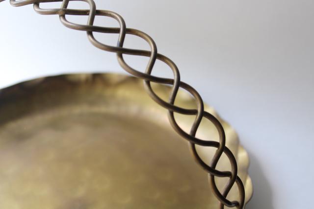 vintage brass basket made in Sweden, solid brass serving plate w/ hand wrought handle