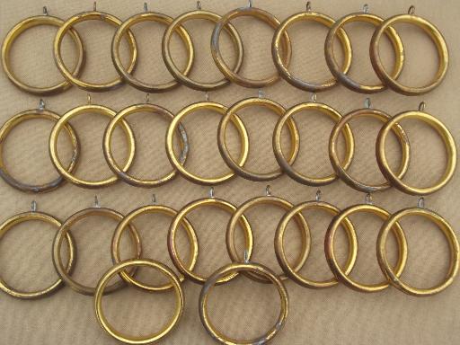 vintage brass curtain rings, 60s 70s retro big round curtain rings lot