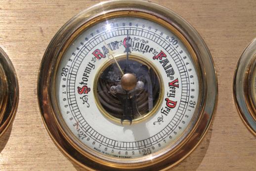 vintage brass desktop barometer, late 40s weather station instruments made in Western Germany