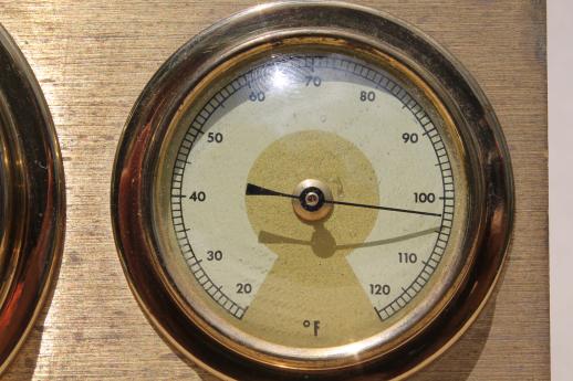 vintage brass desktop barometer, late 40s weather station instruments made in Western Germany