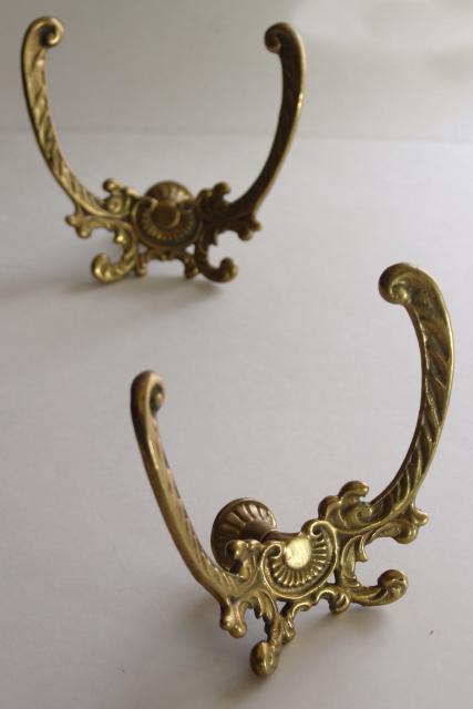 vintage brass double coat hooks, large hall stand hook, reproduction hardware