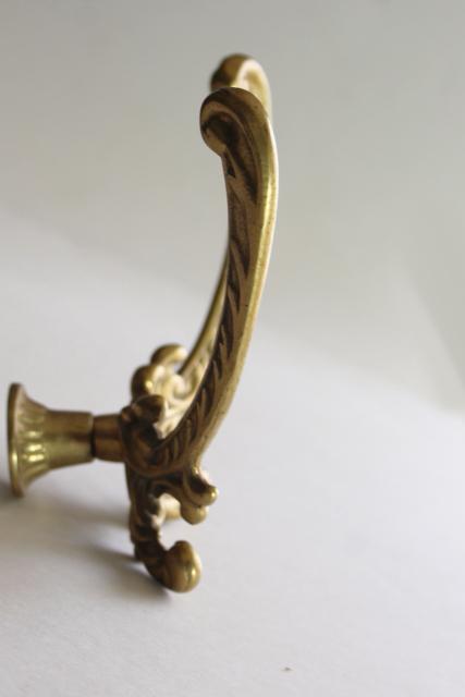 vintage brass double coat hooks, large hall stand hook, reproduction hardware