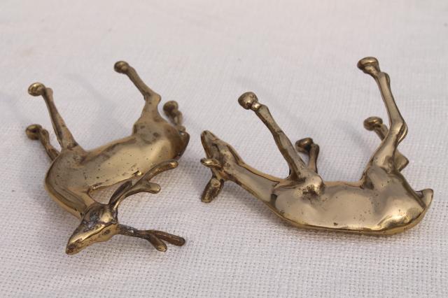 vintage brass figurines, solid brass buck & doe deer or reindeer, retro holiday decor