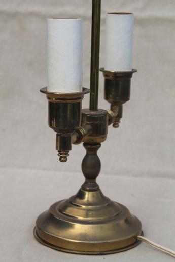 vintage brass game table lamp or student lamp w/ twin light branched candle stick base