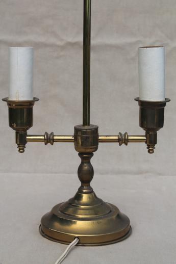 vintage brass game table lamp or student lamp w/ twin light branched candle stick base