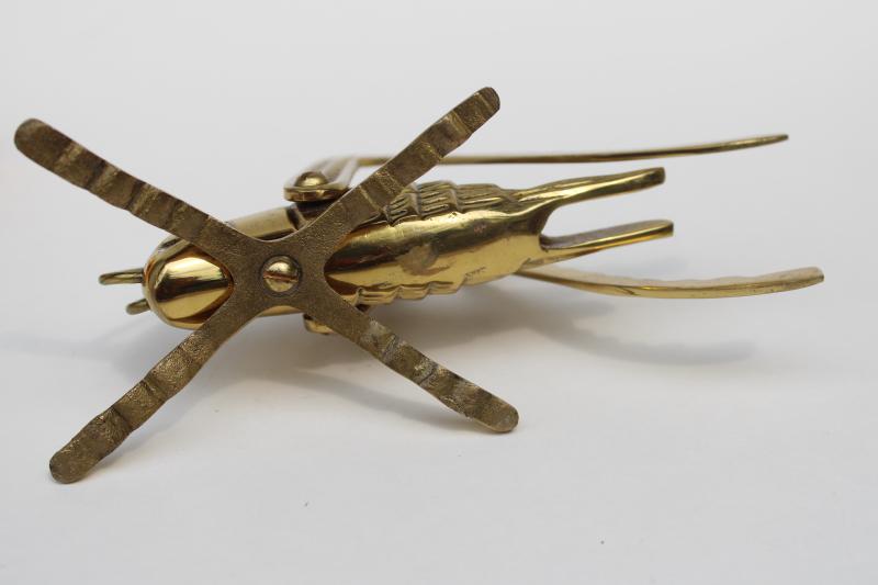 vintage brass grasshopper figurine, solid brass paperweight animal figure