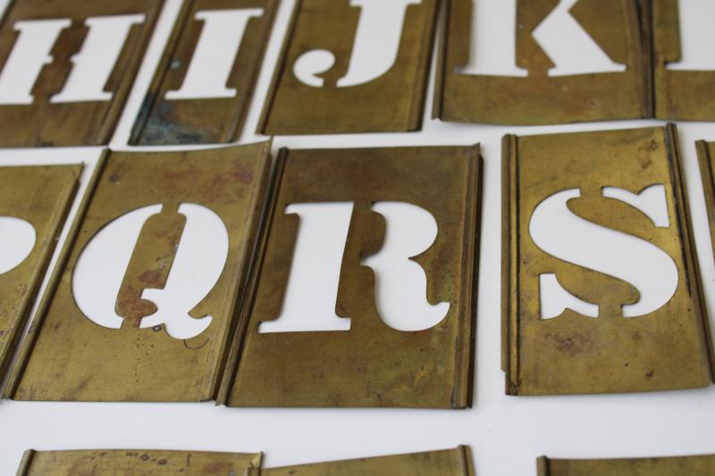 vintage brass letter stencils, sign & box lettering full alphabet interlocking 
