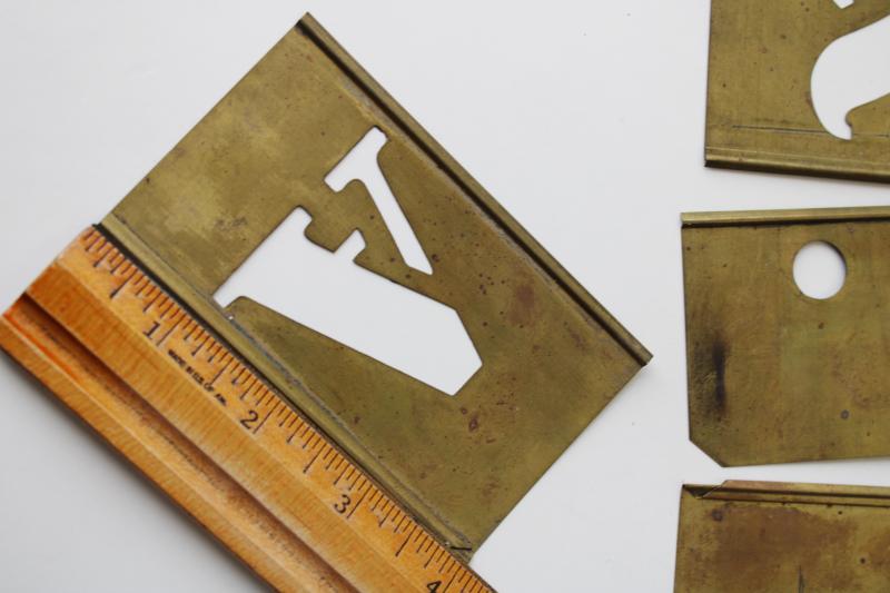 vintage brass letter stencils, sign & box lettering full alphabet interlocking 