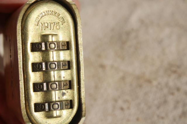 vintage brass padlock Master Lock #175, key & four digit number combination