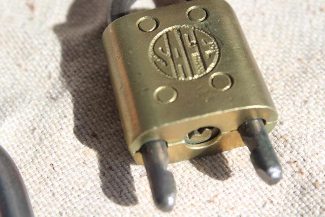 vintage brass padlocks & shackle lock, Sargent, Safe, Sea Bag Auto Loc