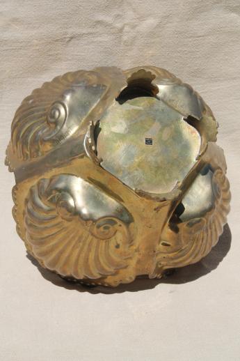vintage brass planter or cachepot w/ seashells, large shell shaped bowl