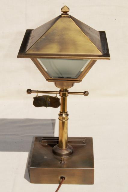 vintage brass 'street lamp' electric desk light w/ metal lantern shade