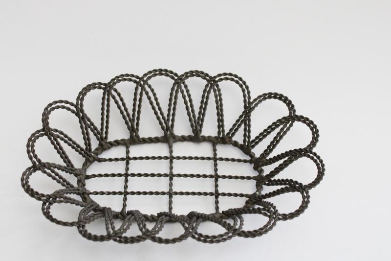 vintage brass wire basket, twisted wirework soap dish w/ antique bronze patina