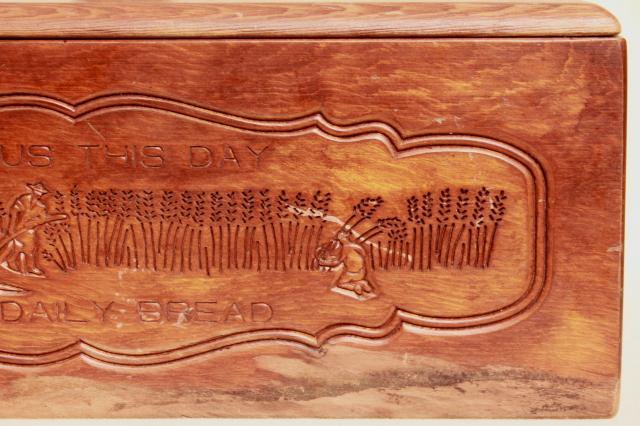 vintage breadbox Give Us This Day Our Daily Bread vintage country pine wood bread box