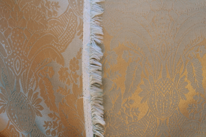vintage brocade fabric, french blue  bronze soft silky poly for décor or fashion sewing
