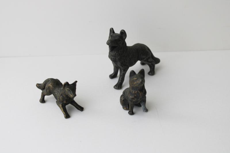 Twin German Shepherds Miniature Brass Figurines - 2 Pcs