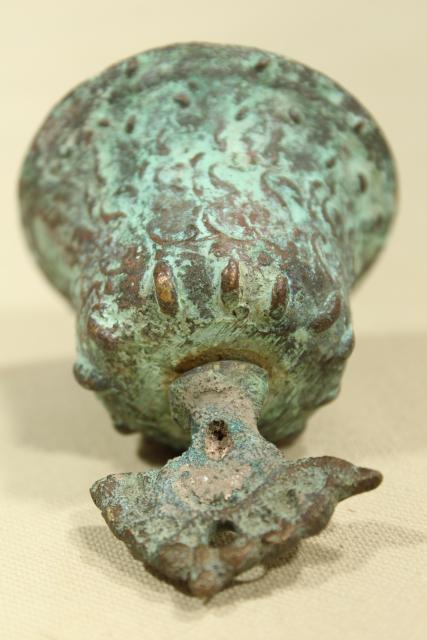 vintage bronze temple or garden bell w/ verdigris green, handcrafted souvenir metal art