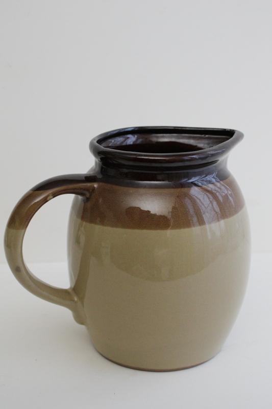 vintage brown band stoneware pottery milk jug, one quart size pitcher