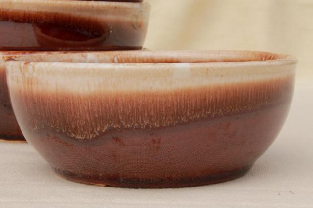 vintage brown drip ceramic soup or cereal bowls, heavy stoneware pottery dishes