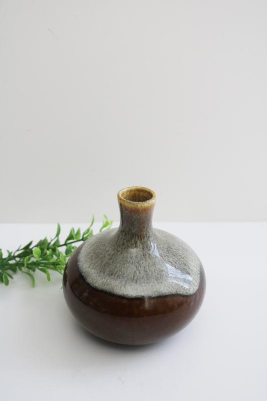 vintage brown drip glaze ceramic tiny vase, minimalist mod neutral decor