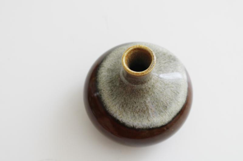 vintage brown drip glaze ceramic tiny vase, minimalist mod neutral decor