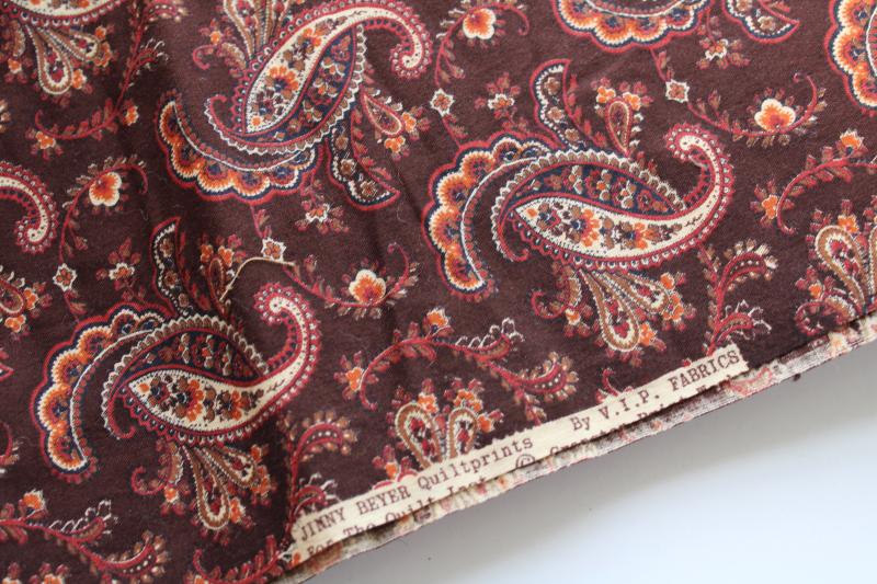 vintage brown paisley print cotton fabric Jinny Beyer quilt prints VIP