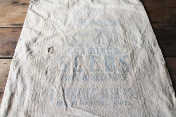 vintage brown stripe grain sack, Chase seamless feed bag, heavy cotton homespun fabric