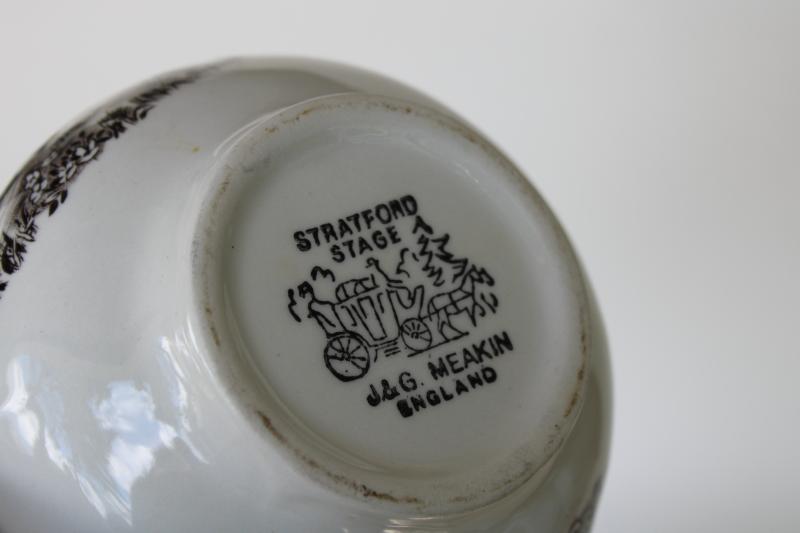 vintage brown transferware cream pitcher or milk jug, Stratford Stage J&G Meakin England