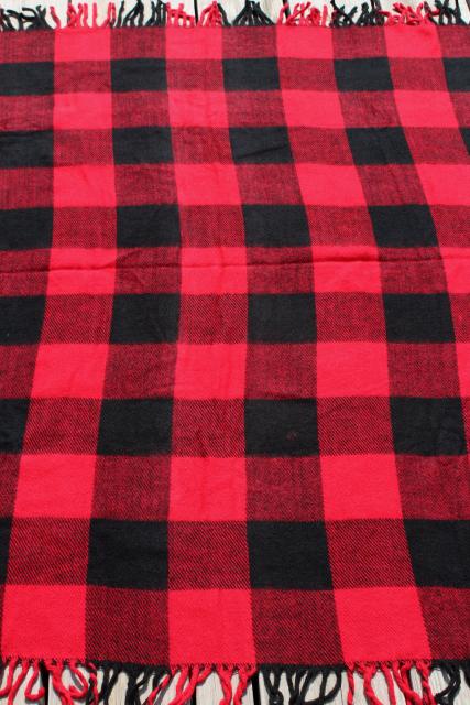 vintage buffalo plaid red & black checked throw blanket, rustic ...