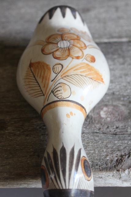 vintage burnished pottery duck bird hand painted Mexico folk art Tonala or Tlaquepaque