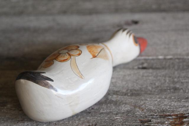 vintage burnished pottery duck bird hand painted Mexico folk art Tonala or Tlaquepaque