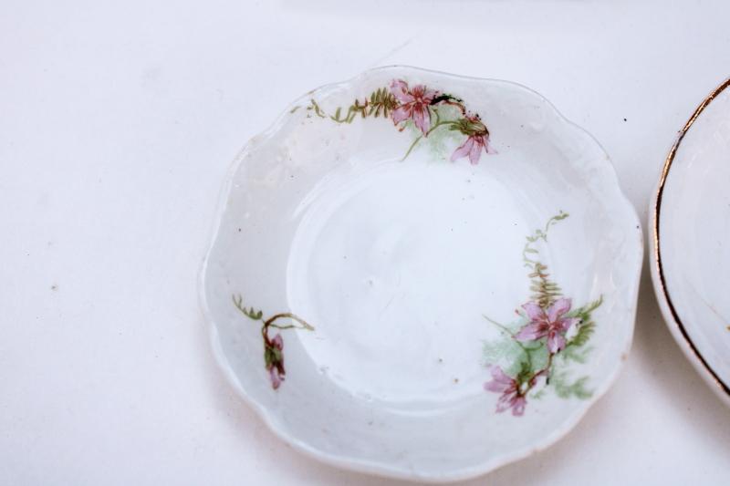 vintage butter pats, mismatched lot of tiny plates shabby browned antique china