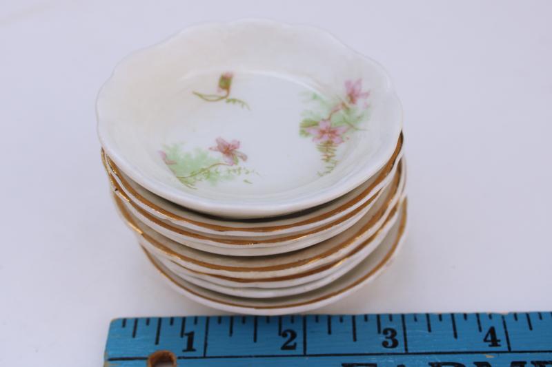 vintage butter pats, mismatched lot of tiny plates shabby browned antique china