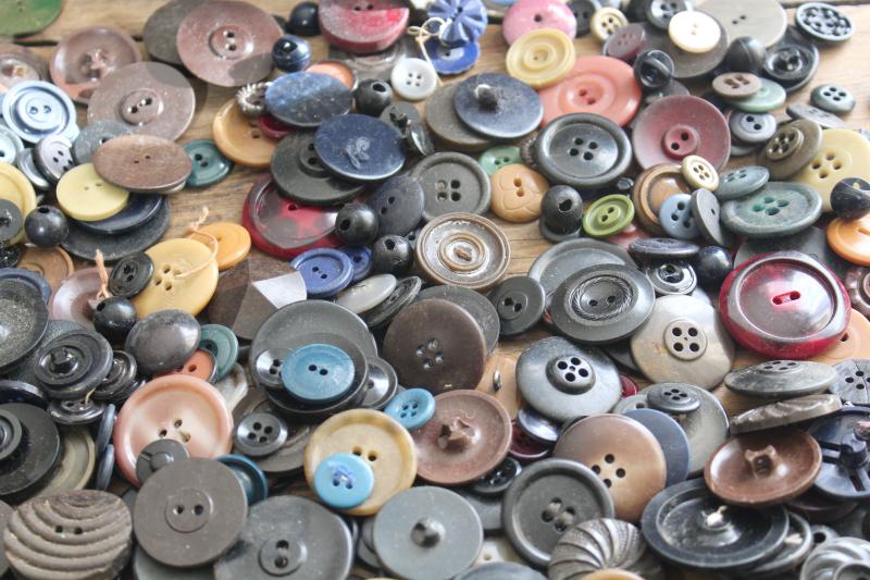 vintage buttons in dark colors, project lot for upcycle art or sewing crafts